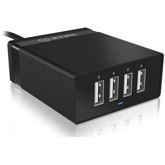 ICY BOX IB-CH402 4 PORT USB FAST CHARGING 2.4A/PORT 30W 5V/6A BLACK /70156 - (4250078162315)