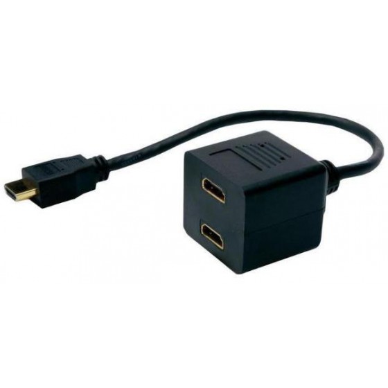POWERTECH HDMI SPLITTER 19PIN MALE / 2X FEMALE GOLD - COOPER - (CAB-H053)