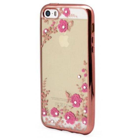 ���� TPU INOS APPLE IPHONE 5/5S/SE ELECTROPLATE FLOWERS ULTRA SLIM 0.3MM ���-�����