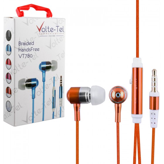 H/F UNIVERSAL 3.5MM BRAIDED VT780 STEREO ON/OFF ORANGE VOLTE-TEL