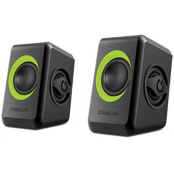 SONIC GEARS USB POWERED QUAD BASS SPEAKERS 2,0 BLACK LIME GREEN - (8886411908010)
