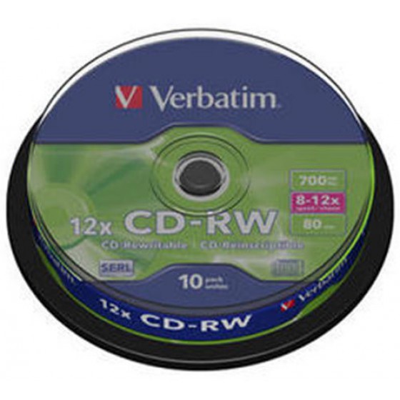 VERBATIM CD-RW 8-12X 10PCK SPINDLE 700MB - (023942434801)