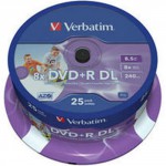 VERBATIM DVD+R DOUBLE LAYER INKJET PRINTABLE 25 TUB - (023942436676)
