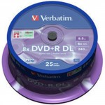 VERBATIM DVD+R DUAL LAYER 25TUB 8,5GB 8X - (023942437574)