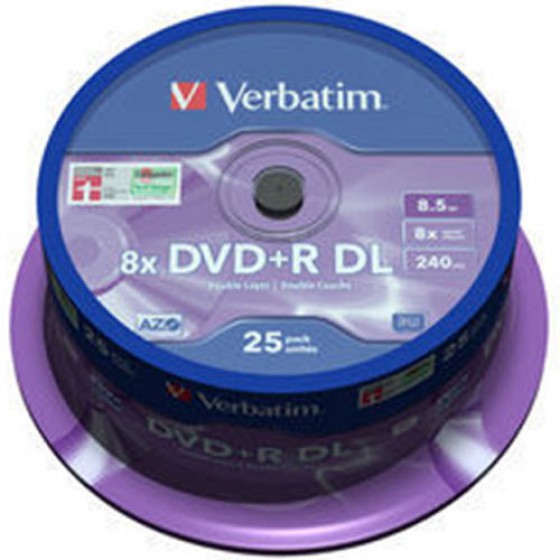 VERBATIM DVD+R DUAL LAYER 25TUB 8,5GB 8X - (023942437574)