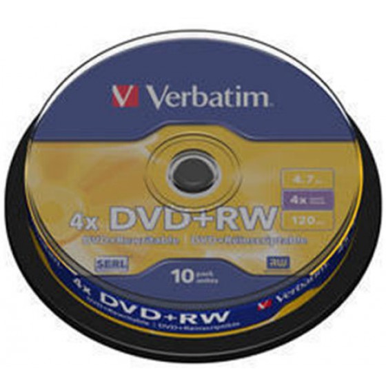VERBATIM DVD+RW 4X 4,7GB 10PACK SPIND - (0023942434887)