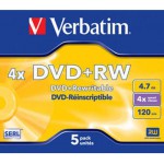 VERBATIM DVD+RW 5PACK JEWEL CASE 4,7GB 4X - (023942432296)