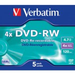 VERBATIM DVD-RW 5 PACK JEWEL CASE 4,7GB 4X - (023942432852)