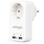 ENERGENIE PROTECTOR 2-PORT USB CHARGER WITH PASS-THROUGH AC SOCKET 2.1A WHITE - (EG-ACU2-01-W)