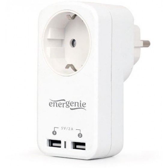 ENERGENIE PROTECTOR 2-PORT USB CHARGER WITH PASS-THROUGH AC SOCKET 2.1A WHITE - (EG-ACU2-01-W)
