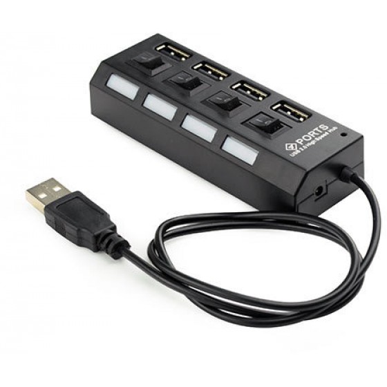 GEMBIRD USB 2.0 POWERED 4-PORT HUB WITH SWITCHES BLACK - (8716309085571)