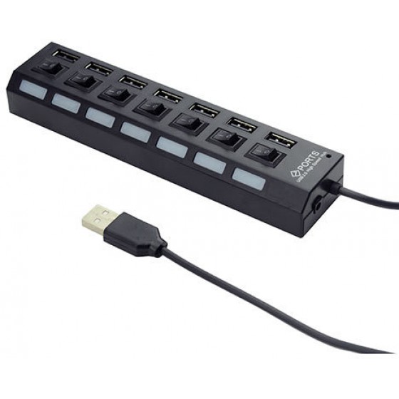 GEMBIRD USB2.0 POWERED 7-PORT HUB WITH SWITCHES BLACK - (8716309085588)