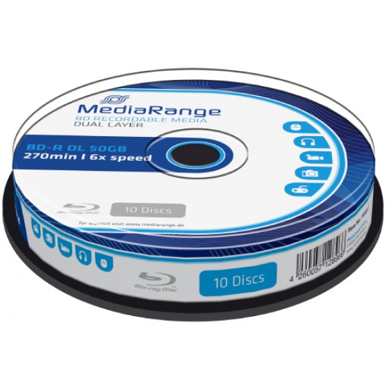 MEDIARANGE BD-R BLU-RAY 50GB 6X CAKE BOX X10 DUAL LAYER (MR507)