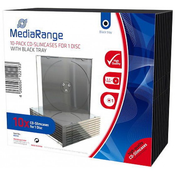 MEDIARANGE CD SLIMCASE FOR 1 DISC 5.2MM BLACK TRAY (10 PACK) - (BOX32)