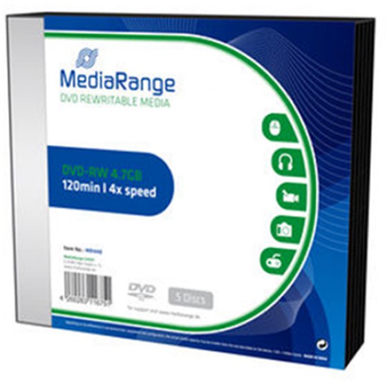 MEDIARANGE DVD-RW 120 4.7GB 4X REWRITABLE SLIMCASE PACK X 5 (MR448)