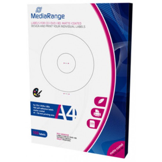MEDIARANGE LABELS FOR CD/DVD/BD 41-118MM MATTE (100 PACK) - (MRINK131)
