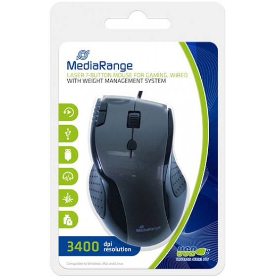MEDIARANGE LASER MOUSE (BLACK/GREY, WIRED) - (MROS206)