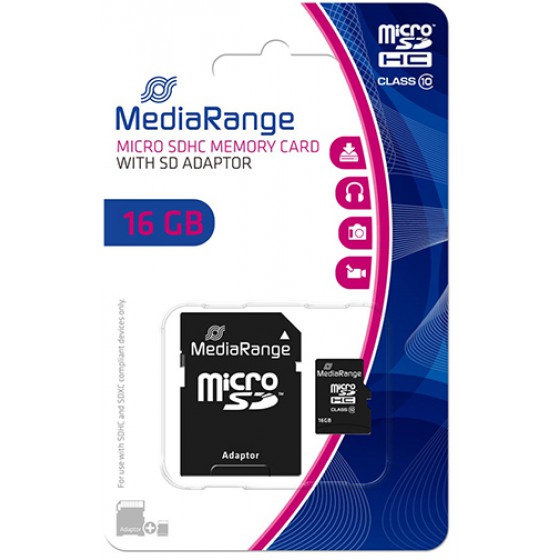 MEDIARANGE MICRO SDHC CLASS 10 WITH SD ADAPTOR 16GB - (MR958)
