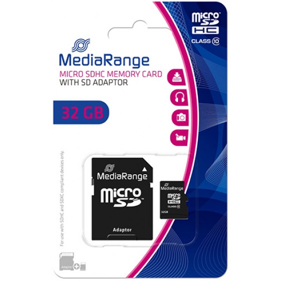 MEDIARANGE MICRO SDHC CLASS 10 WITH SD ADAPTOR 32GB - (MR959)