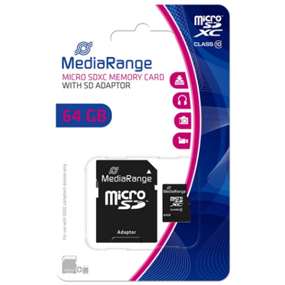 MEDIARANGE MICRO SDXC CLASS 10 WITH SD ADAPTOR 64GB - (MR955)