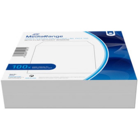 MEDIARANGE PAPER SLEEVES FOR 1 DISC WHITE 100 PACK - (BOX66)