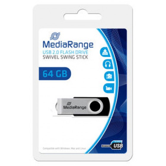 MEDIARANGE USB 2.0 FLASH DRIVE 64GB (BLACK/SILVER) - (MR912)