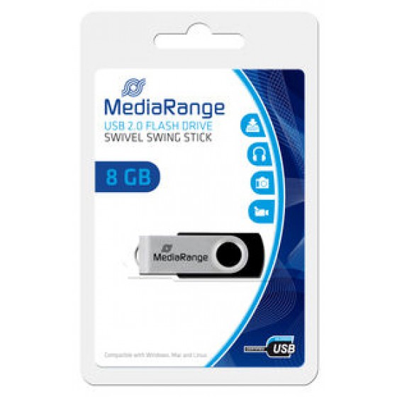 MEDIARANGE USB 2.0 FLASH DRIVE 8GB (BLACK/SILVER) - (MR908)