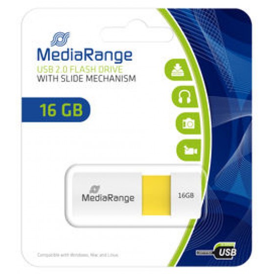MEDIARANGE USB 2.0 FLASH DRIVE COLOR EDITION 16GB (YELLOW) - (MR972)
