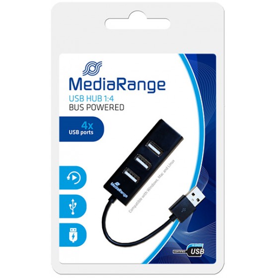 MEDIARANGE USB HUB 4-PORT USB 2.0 (BLACK) - (MRCS502)