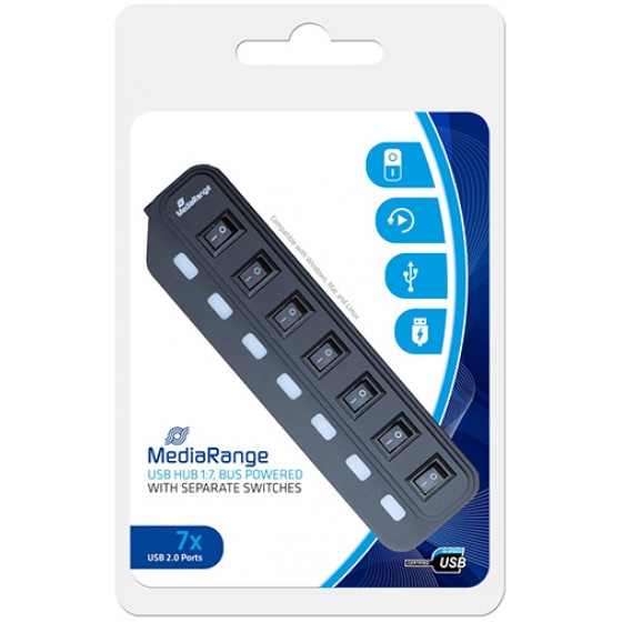 MEDIARANGE USB HUB 7-PORT USB 2.0 (BLACK) - (MRCS504)