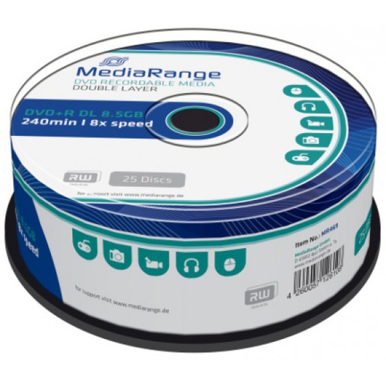 MEDIARANGE DVD+R DOUBLE LAYER, 8.5GB/240MIN, 8X SPEED, CAKE 25 - (MR474)