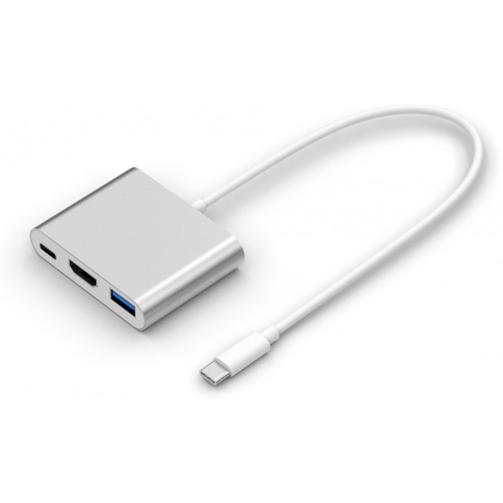 POWERTECH 3IN1 ���������� TYPE C �� USB 3, TYPE C & HDMI, SILVER - (CAB-UC004)