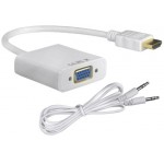 POWERTECH ���������� ��� HDMI �� VGA, �� AUDIO JACK, WHITE, 0.20M - (CAB-H072)