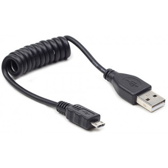 CABLEXPERT COILED MICRO USB CABLE 0.6M BLACK - (CC-MUSB2C-AMBM-0.6M)