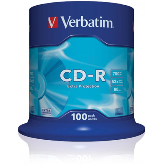 VERBATIM CD-R 80 EXTRA PROTECTION 700MB 52X CAKE BOX X100 (43411)