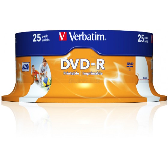 VERBATIM DVD-R 120 4.7GB 16X CAKE BOX X25 (PRINTABLE) (43538)