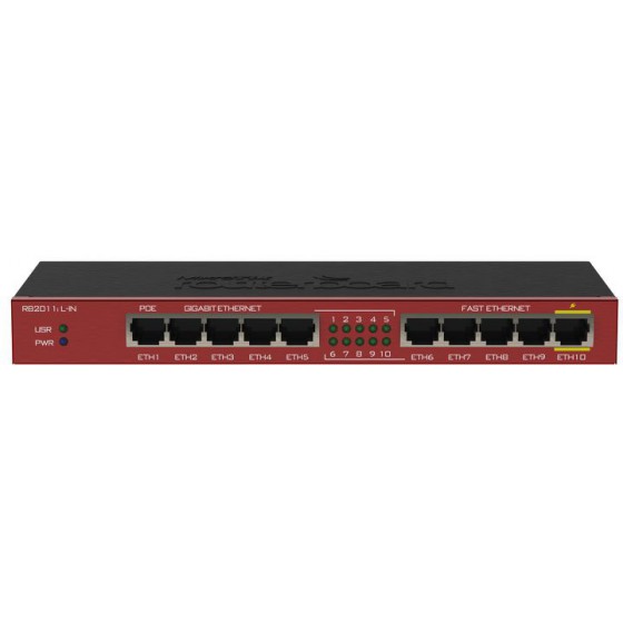 MIKROTIK ETHERNET ROUTER RB2011IL-IN, 64MB RAM, 5X LAN, 5X GBIT LAN