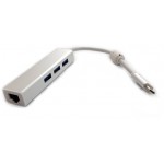 POWERTECH PREMIUM QUALITY CONVERTER TYPE C �� 3X USB & ETHERNET, SILVER - (PTH-014)