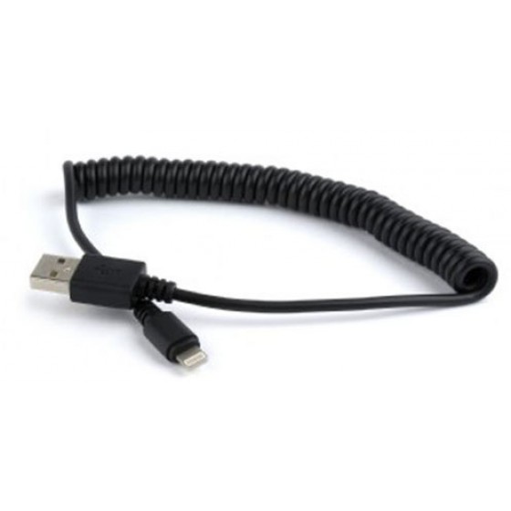 CABLEXPERT USB LIGHTNING SYNC AND CHARGING SPIRAL CABLE FOR IPHONE 1.5M BLACK - (CC-LMAM-1.5M)