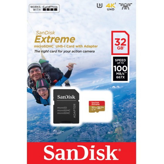 SANDISK EXTREME MICROSD 32GB ACTION CAM 100MB/S - (SDSQXAF-032G-GN6AA)
