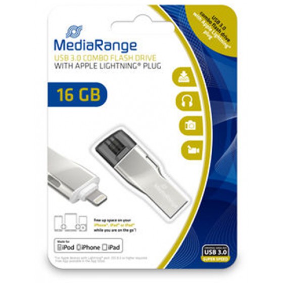 MEDIARANGE USB 3.0 COMBO FLASH DRIVE WITH APPLE LIGHTNING PLUG 16GB - (MR981)