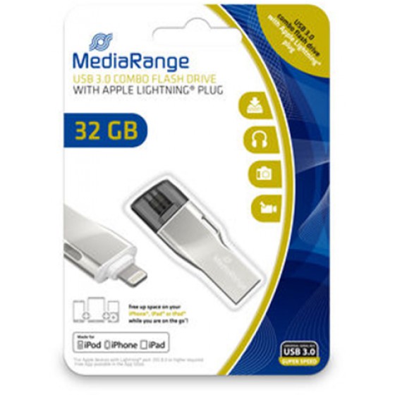 MEDIARANGE USB 3.0 COMBO FLASH DRIVE WITH APPLE LIGHTNING PLUG 32GB - (MR982)