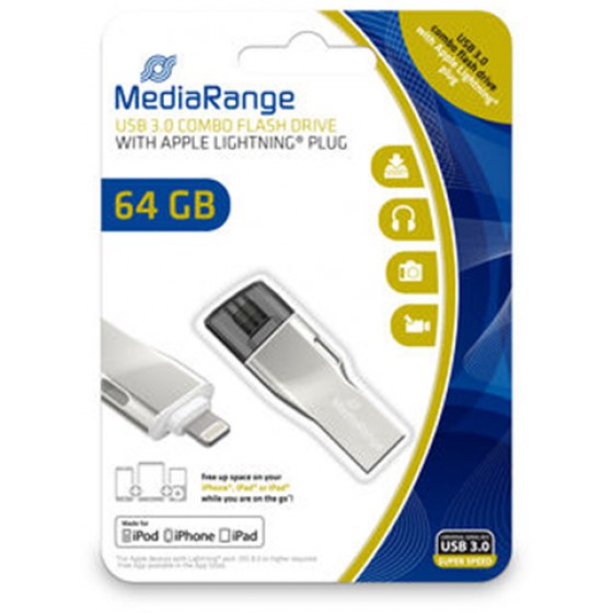 MEDIARANGE USB 3.0 COMBO FLASH DRIVE WITH APPLE LIGHTNING PLUG 64GB - (MR983)