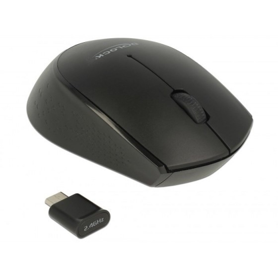 DELOCK WIRELESS MINI MOUSE, ������, USB TYPE-C RECEIVER, 3-BUTTON, BLACK - (12526)