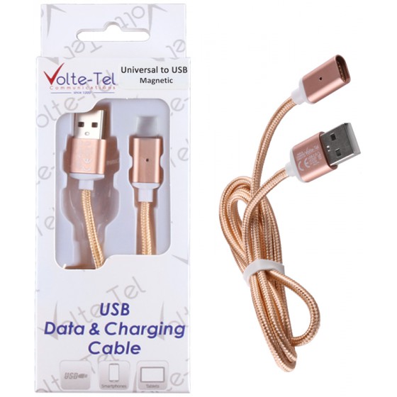 USB ��������-DATA MAGNETIC BRAIDED 2.1A 1M GOLD VOLTE-TEL VCD07