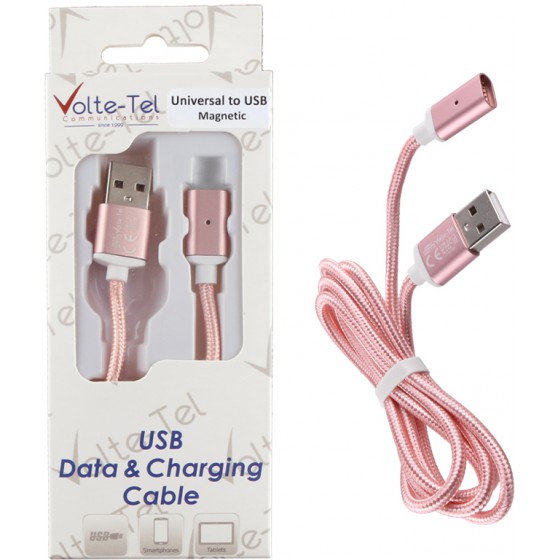 USB ��������-DATA MAGNETIC BRAIDED 2.1A 1M ROSE-GOLD VOLTE-TEL VCD07