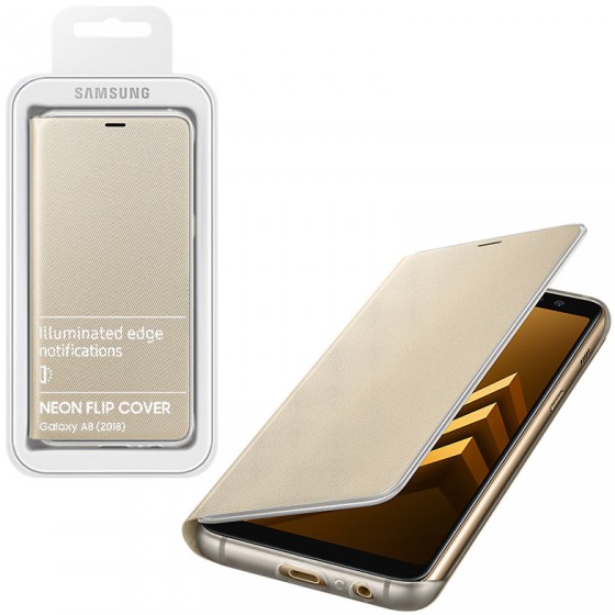 ���� SAMSUNG GALAXY A8 2018 A530 NEON FLIP COVER GOLD PACKING OR
