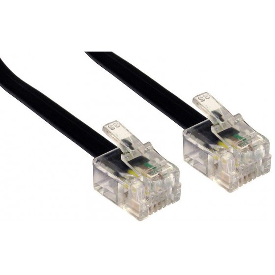 POWERTECH ������� ��������� RJ11 6P4C, 2M, BLACK - (CAB-T008)