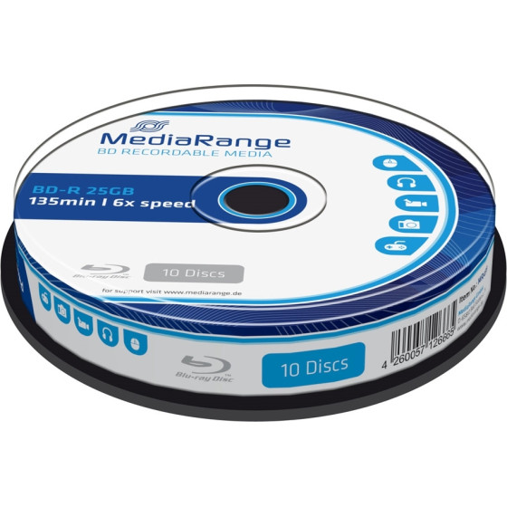 MEDIARANGE BD-R(BLURAY) 25GB 6X SPEED CAKE 10 - (MR499)