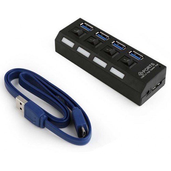 GEMBIRD USB 3.0 4-PORT HUB 4 SWITCHES 4 LED BLACK 3A POWER ADAPTER - (UHB-U3P4-22)